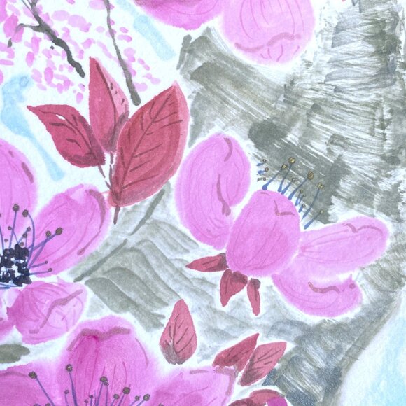 Art Original Sakura on a Trunk Flower Watercolor Painting 11x14in Matted - Picture 5 of 13